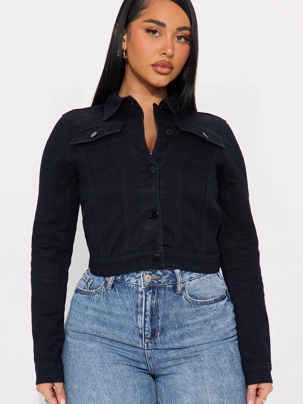 Fashion Nova Black Cropped Denim Jacket